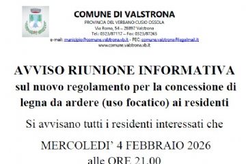 AVVISO RIUNIONE INFORMATIVA  sul nuovo regolamento per la concessione di legna da ardere (uso focatico) ai residenti